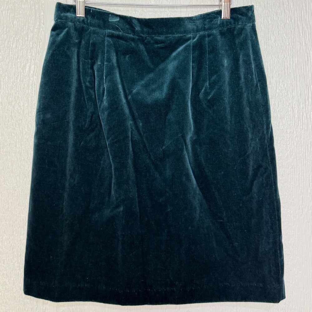 Lucia Petites Vintage Forest Green Cotton Velvet Pencil Skirt Size 12 USA Made
